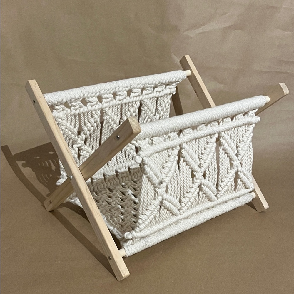 Vintage looking Cream Macrame Magazine Holder